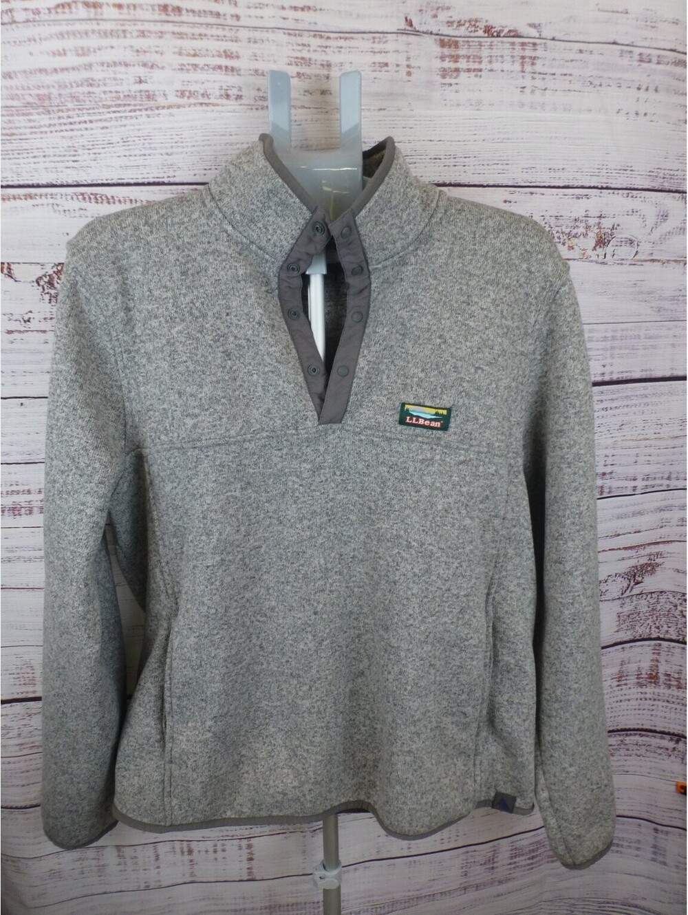 L.L.Bean Men's Gray Heather Snap Fleece Pullover Sweatshirt Size L Regular G3